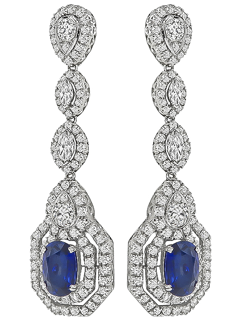 Estate 5.85ct Sapphire 5.88ct Diamond Drop Earrings