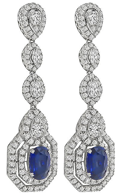 Estate 5.85ct Sapphire 5.88ct Diamond Drop Earrings