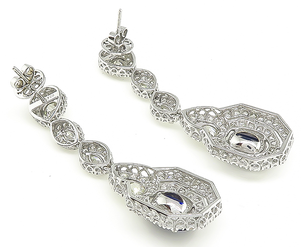 Estate 5.85ct Sapphire 5.88ct Diamond Drop Earrings