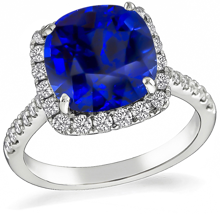 Estate 6.57ct Sapphire 0.50ct Diamond Engagement Ring