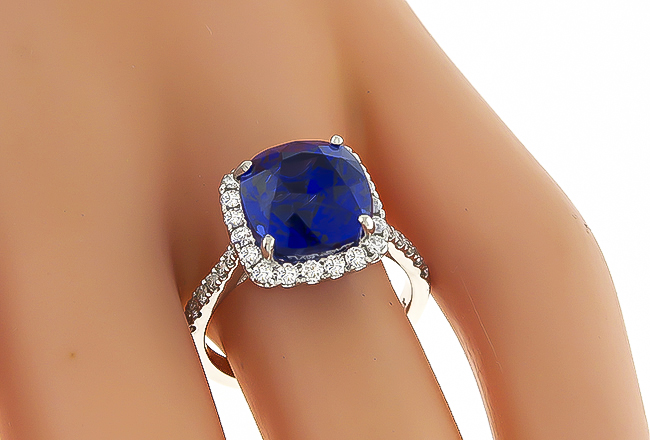 Estate 6.57ct Sapphire 0.50ct Diamond Engagement Ring