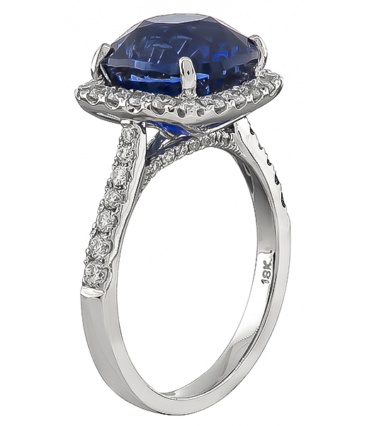 Estate 6.57ct Sapphire 0.50ct Diamond Engagement Ring