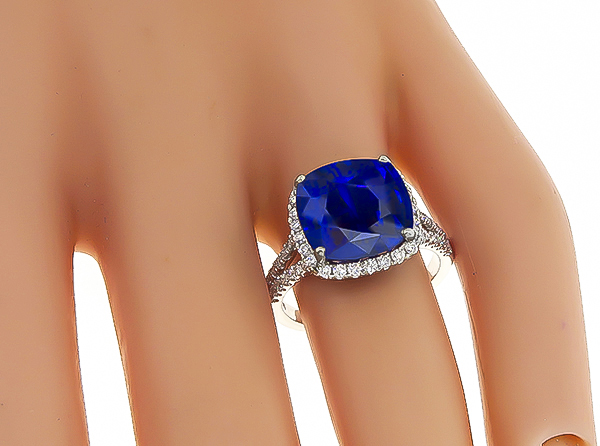 Estate 7.13ct Sapphire 1.25ct Diamond Engagement Ring