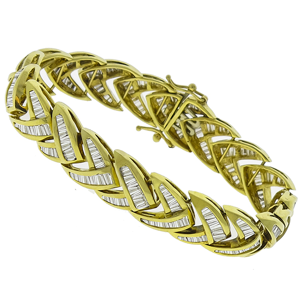 Estate 7.50ct Baguette Cut Diamond 14k Yellow Gold Bracelet