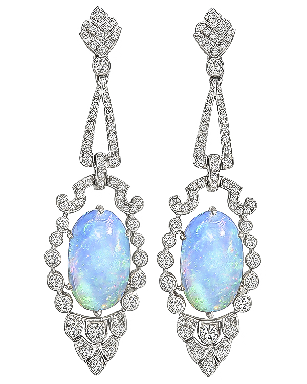 Estate 8.24ct Opal 1.75ct Diamond Earrings