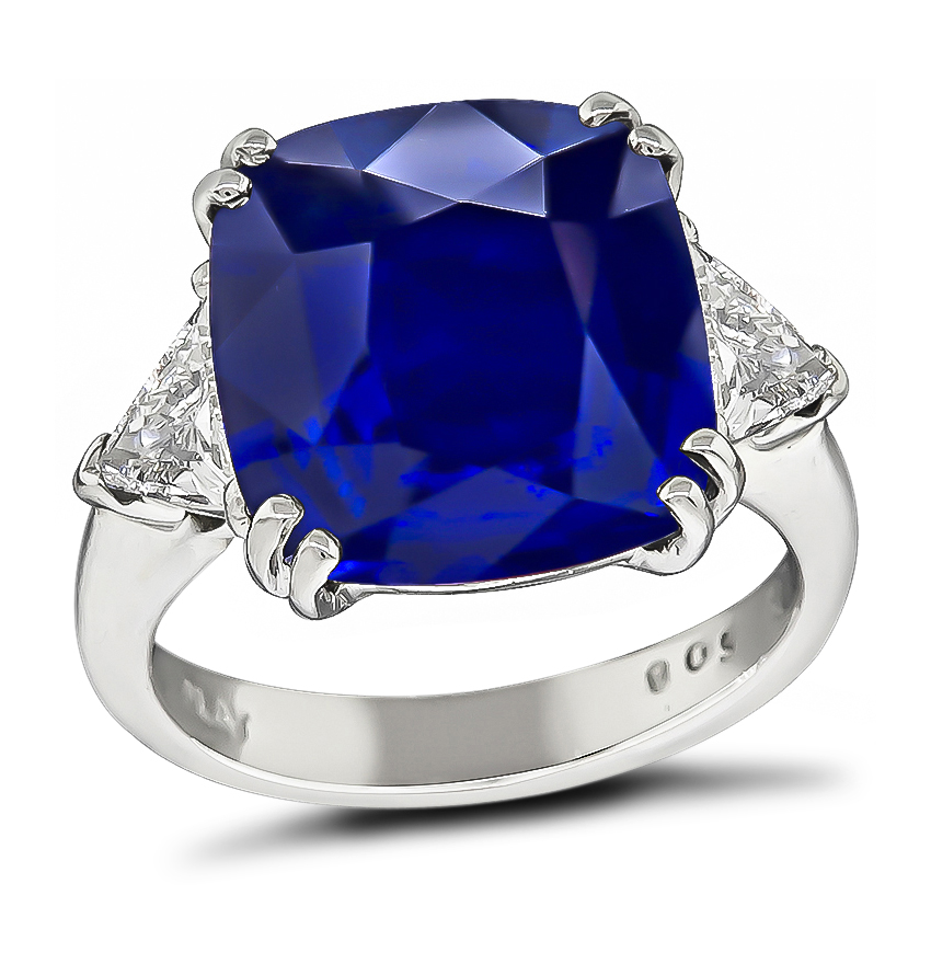 Estate 9.76ct Ceylon Sapphire 1.25ct Diamond Engagement Ring