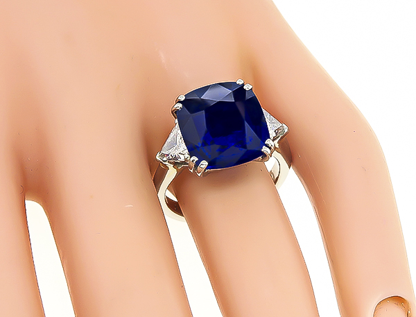 Estate 9.76ct Ceylon Sapphire 1.25ct Diamond Engagement Ring