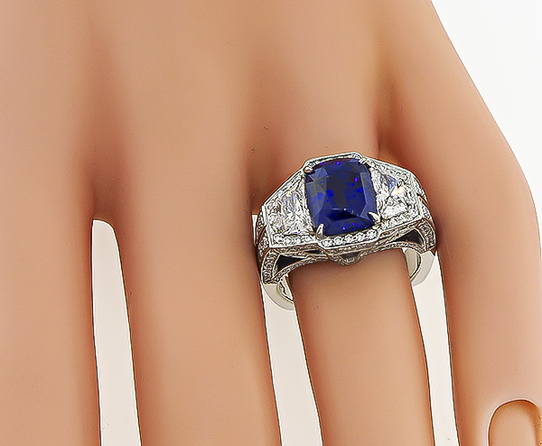 Estate AGL Certified 3.93ct Sapphire 2.50ct Diamond Ring