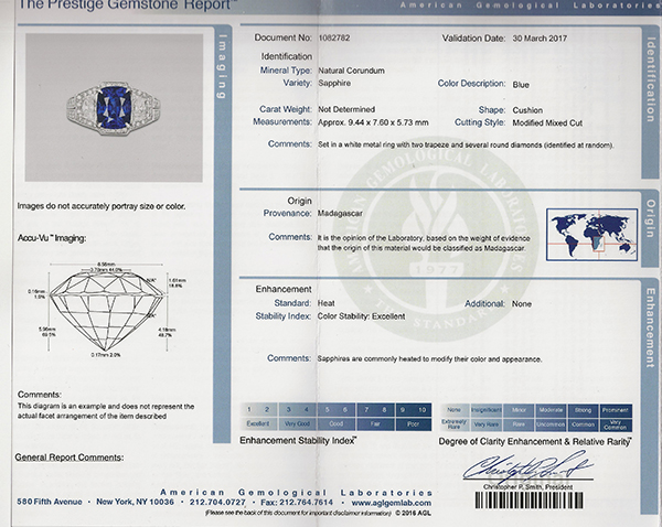 Estate AGL Certified 3.93ct Sapphire 2.50ct Diamond Ring