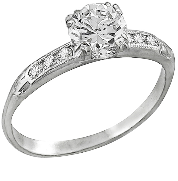 Estate Antique 0.70ct Old European Cut Diamond Platinum Engagement Ring and Lambert Brothers Wedding Band Set