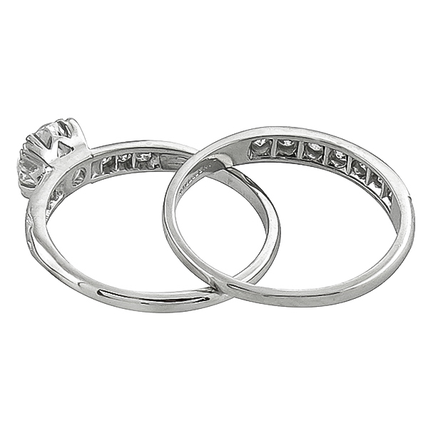 Estate Antique 0.70ct Old European Cut Diamond Platinum Engagement Ring and Lambert Brothers Wedding Band Set