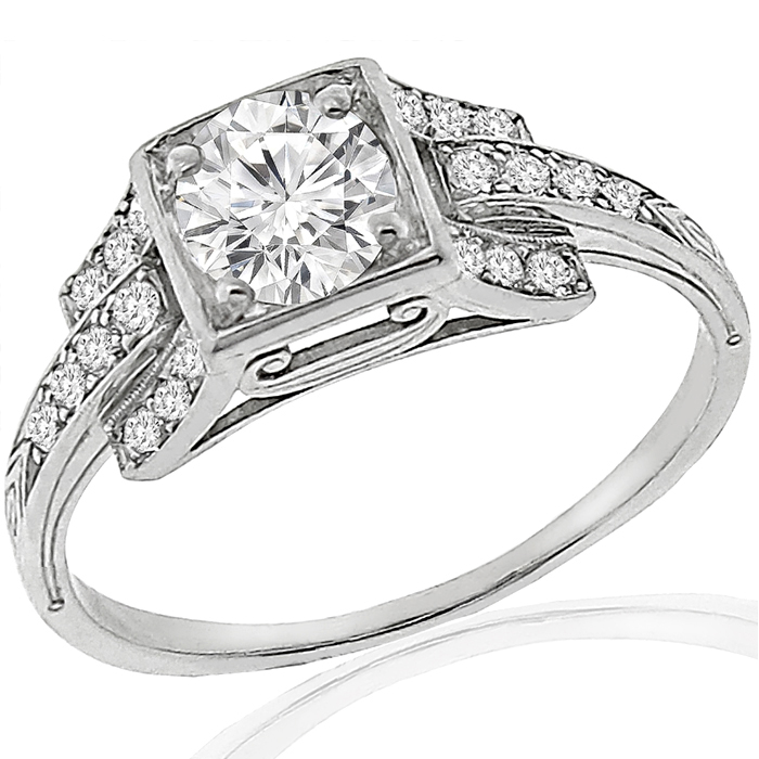 Antique Diamond Platinum Engagement Ring| Israel Rose