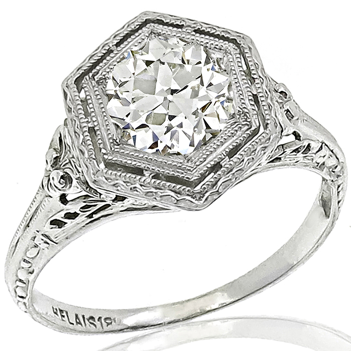 Antique Diamond 18k White Gold Engagement Ring