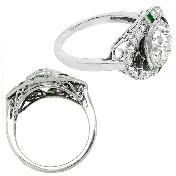 Diamond Onyx Emerald Platinum Engagement Ring