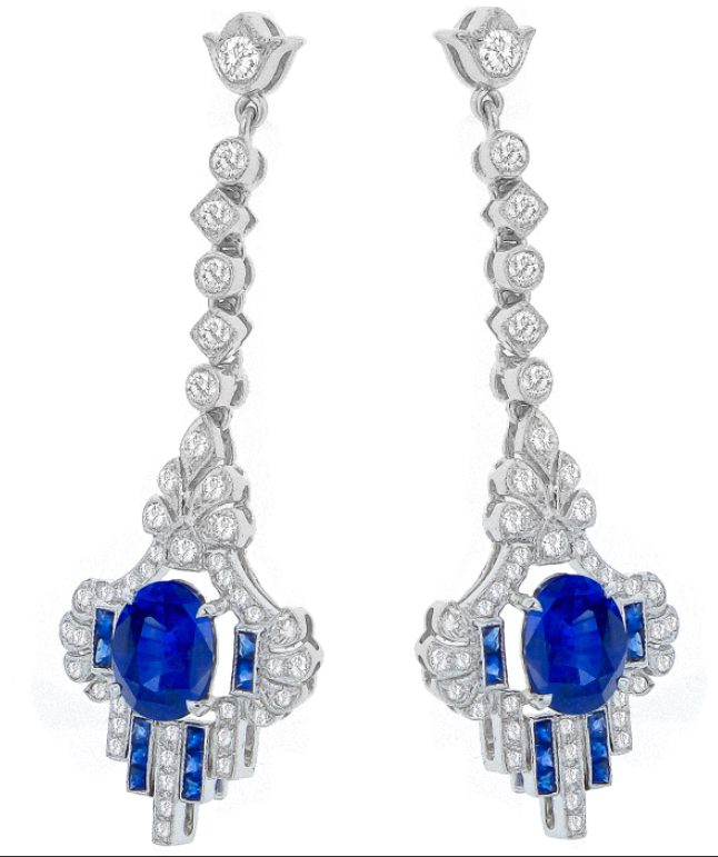 Sapphire Diamond Gold Drop Earrings 