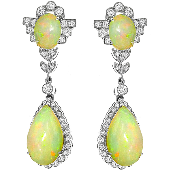 Opal Diamond Gold Earrings