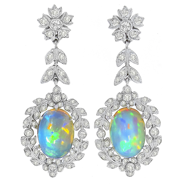 Opal Diamond Dangling Earrings