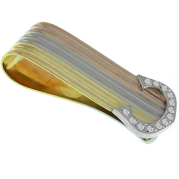 Estate Cartier Style Round Cut Diamond 14k Yellow, White & Pink Gold Money Clip 