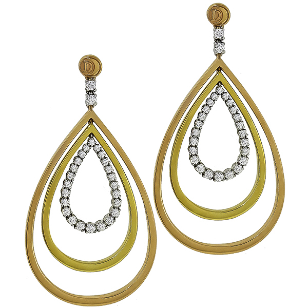 Damiani 1.00ct Diamond Tri Color Gold Earrings