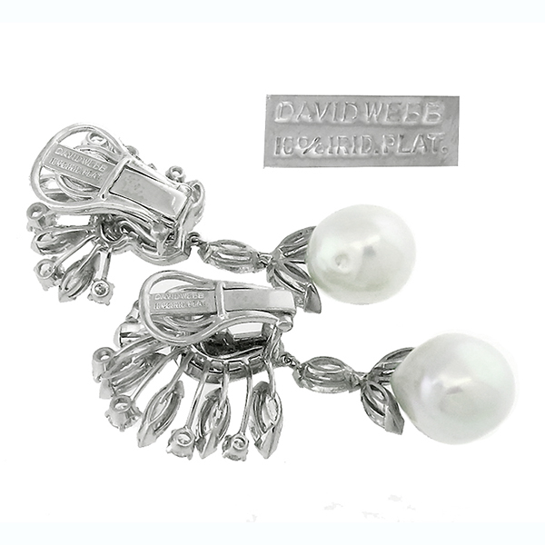 David Webb Diamond Pearl Platinum Chandelier Earrings