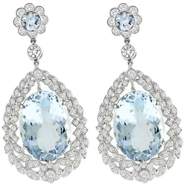 Aquamarine Diamond Gold Chandelier Earrings