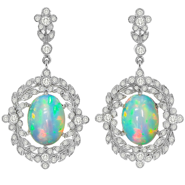 Opal Diamond Dangling Earrings