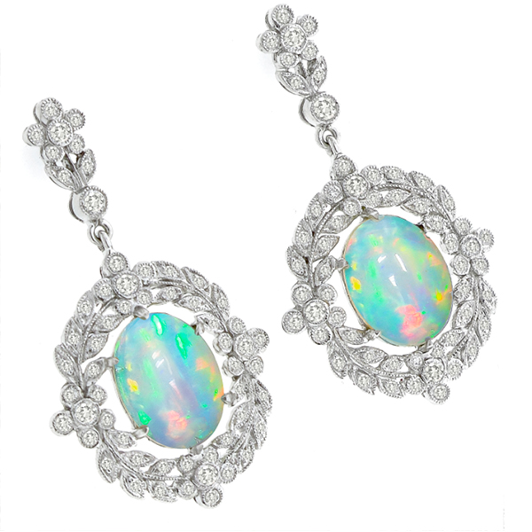 Opal Diamond Dangling Earrings