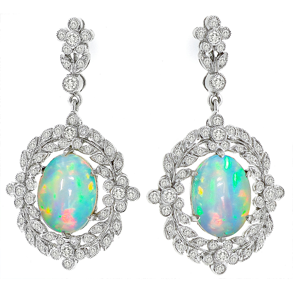 Opal Diamond Dangling Earrings