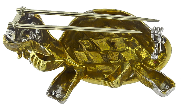 Estate Enamel 0.30ct Diamond Turtle Pin Photo 1