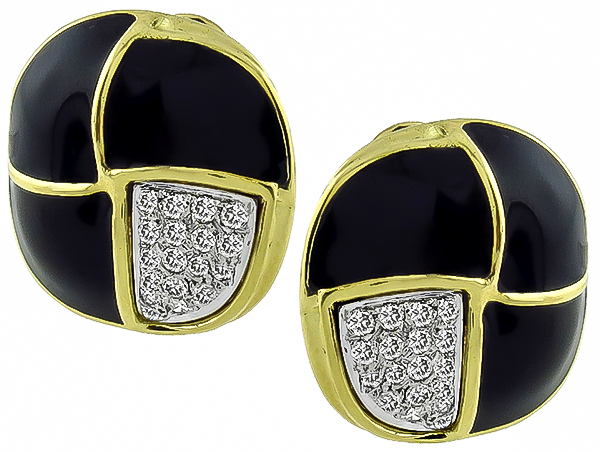 Estate Enamel 1.00ct Diamond Earrings Photo 1