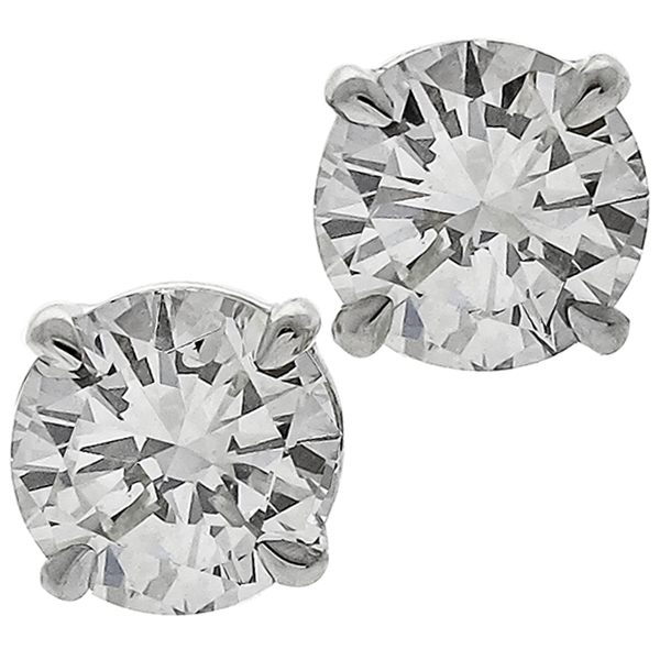 Estate GIA Certified 0.55ct & 0.54ct Round Brilliant  Diamond 14k White Gold  Stud Earrings