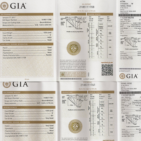 Estate GIA Certified 0.55ct & 0.54ct Round Brilliant  Diamond 14k White Gold  Stud Earrings