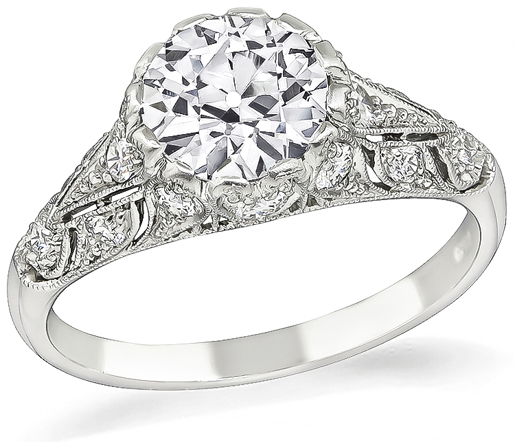Estate GIA Certified 1.35ct Diamond Engagement Ring