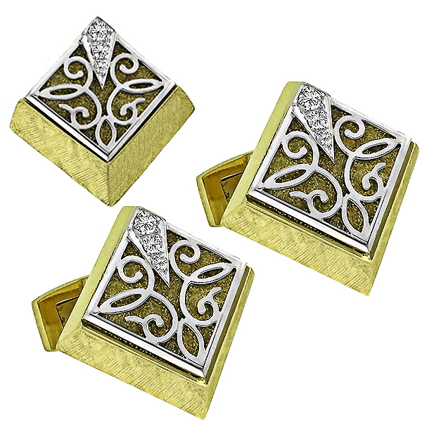 Dunay 0.50ct Diamond  Gold Cufflinks & Tie Tuck Set