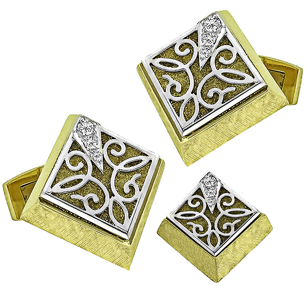 Dunay 0.50ct Diamond  Gold Cufflinks & Tie Tuck Set