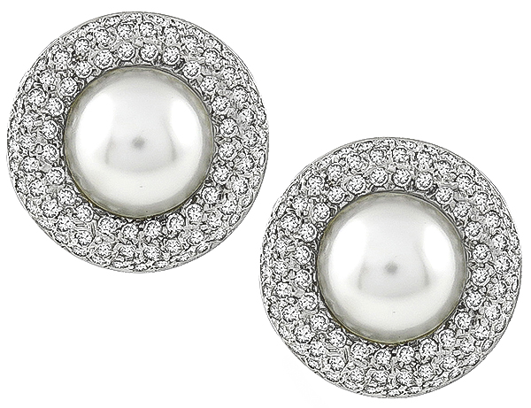 Estate Mabe Pearl 3.00ct Diamond Earrings Photo 1