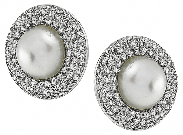 Estate Mabe Pearl 3.00ct Diamond Earrings Photo 1