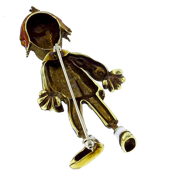 ruby and enamel 14k yellow gold clown pin 1