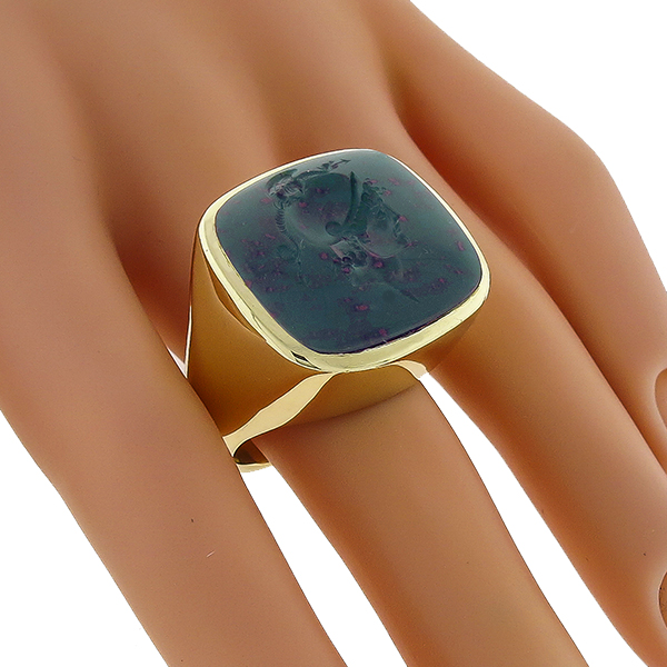 Blood Stone Intaglio Gold Ring