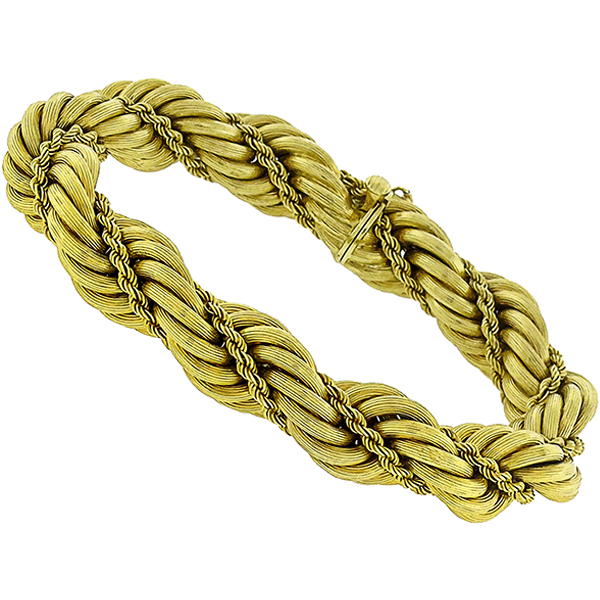Estate Mid Century 1940s 18k Yellow Gold Rope Bracelet 