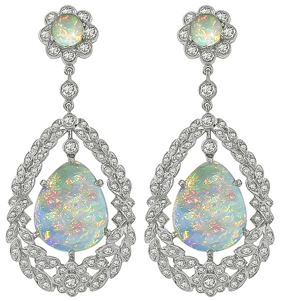 Estate Opal 2.64ct Diamond Dangling Earrings Photo 1