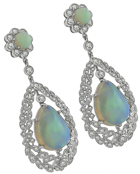 Estate Opal 2.64ct Diamond Dangling Earrings Photo 1