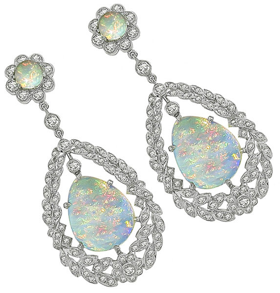 Estate Opal 2.64ct Diamond Dangling Earrings Photo 1