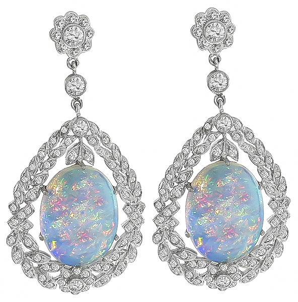 Estate Opal 3.00ct Diamond Earrings Photo 1