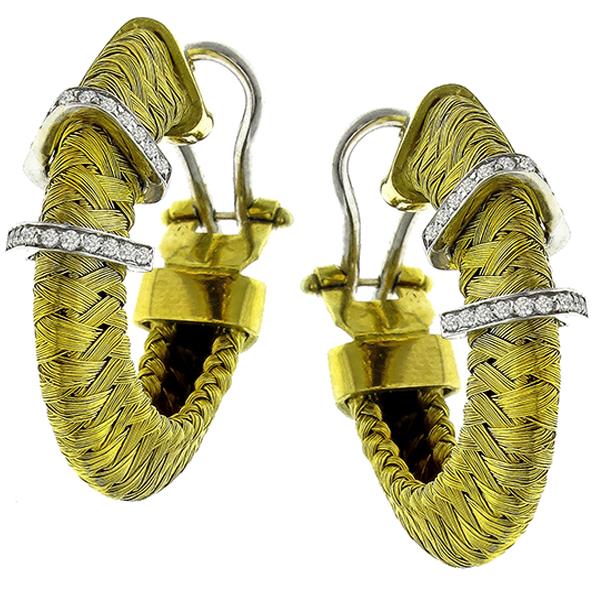Roberto Coin  Diamond Gold Weave Hoops Earrings