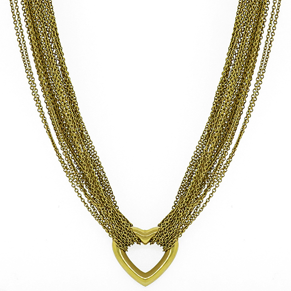 Estate Tiffany & Co. 18k Yellow Gold Heart 24 Strand Chain Necklace