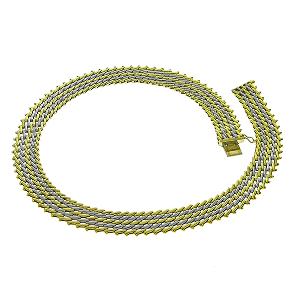 2 Tone Gold Bar Link Chain Necklace 