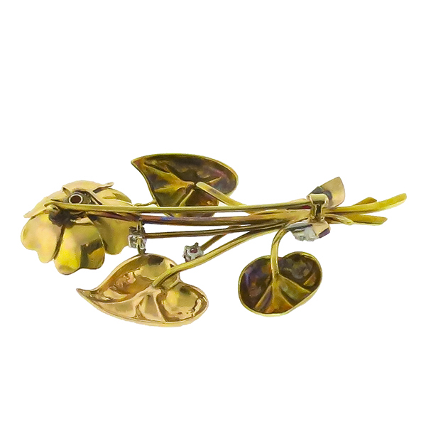 Ruby Diamond 2 Tone Gold Flower Pin