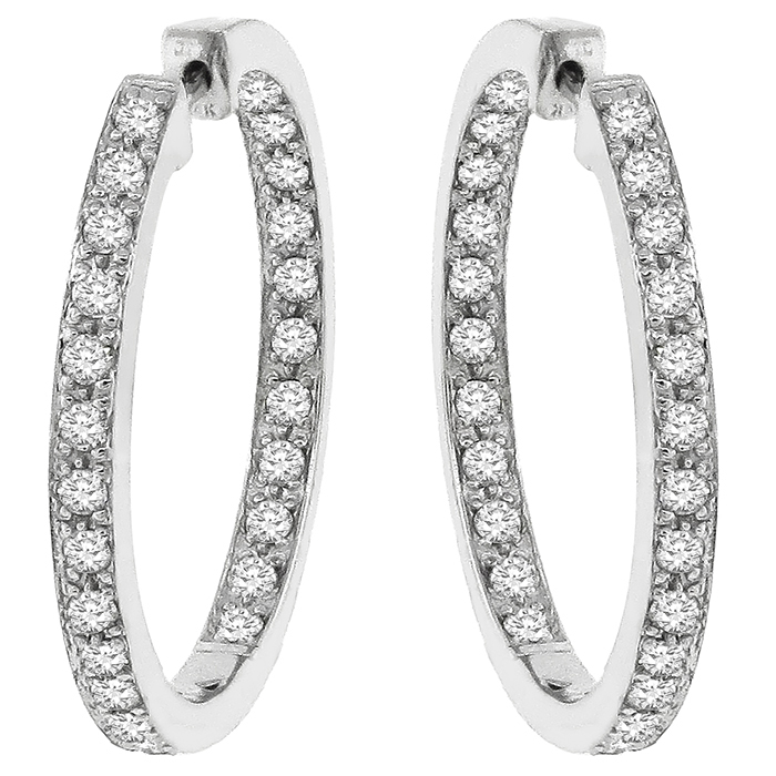 Estate 4.00ct Round Brilliant  Cut Inside Out Diamond 14k White Gold Hoops Earrings