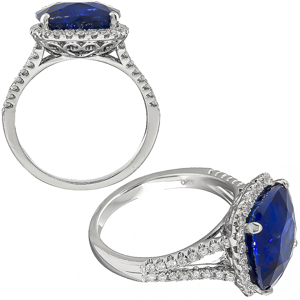 Estate 7.13ct Sapphire 1.25ct Diamond Engagement Ring